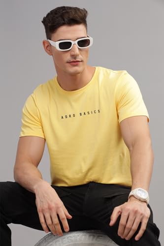 ADRO Men's Solid Regular Fit T-Shirt (RN24-AR2-LY_Light Yellow