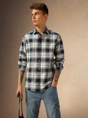 Dennis Lingo Men Blue Checks Cotton Regular Fit Full-Sleeve Shirts