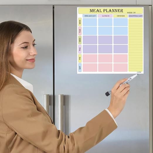 AccuPrints Weekly Meal Planner Vinyl, Magnetic White Board Planner Sheet (30x30cm, Landscape) with Marker Pen - Dry Erase Flexib