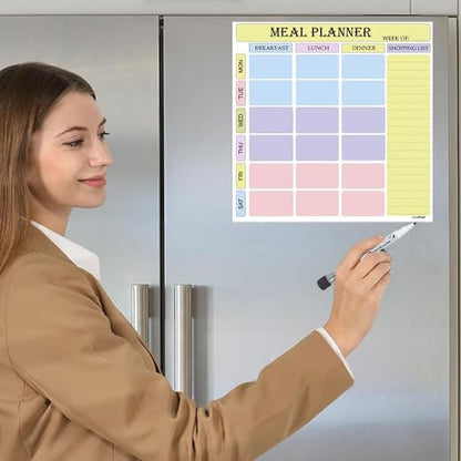 AccuPrints Weekly Meal Planner Vinyl, Magnetic White Board Planner Sheet (30x30cm, Landscape) with Marker Pen - Dry Erase Flexib