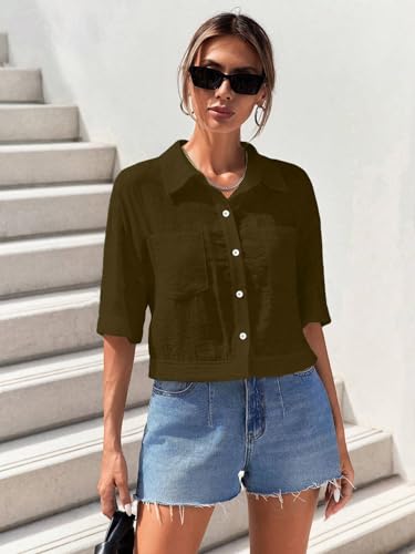 Toplot Shirt For Women || V-Collar Solid Crop For Woman || Half Sleeves For Women || Oversized Shirt For Woman (V-Crop-Shirt-518