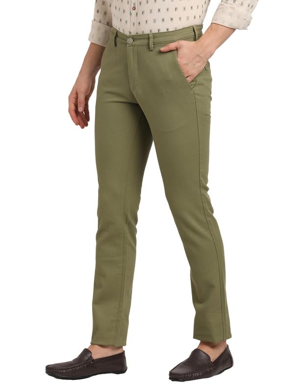 Turtle Men Cotton Stretch Ultra Slim Fit Casual Olive Trouser
