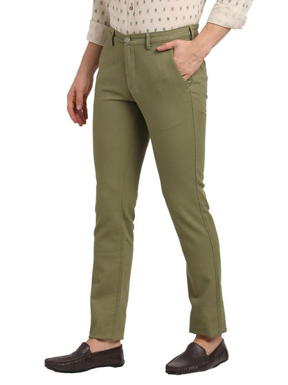 Turtle Men Cotton Stretch Ultra Slim Fit Casual Olive Trouser