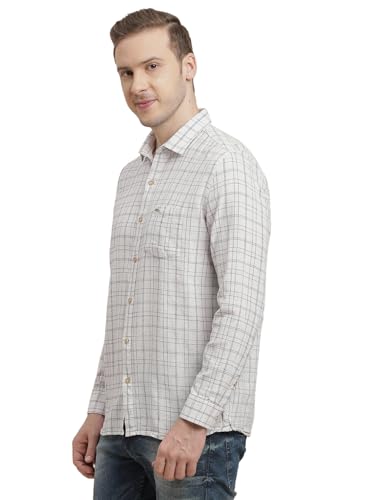Turtle Men Khadi Slim Fit Heather Grey Checkered Full Sleeve Casual Shirt