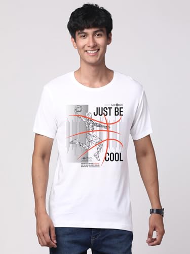 ADRO Men's Graphic Printed 100% Cotton T-Shirt - Regular Fit, Printed T-Shirts for Men (RN24-BCL-WH_White)