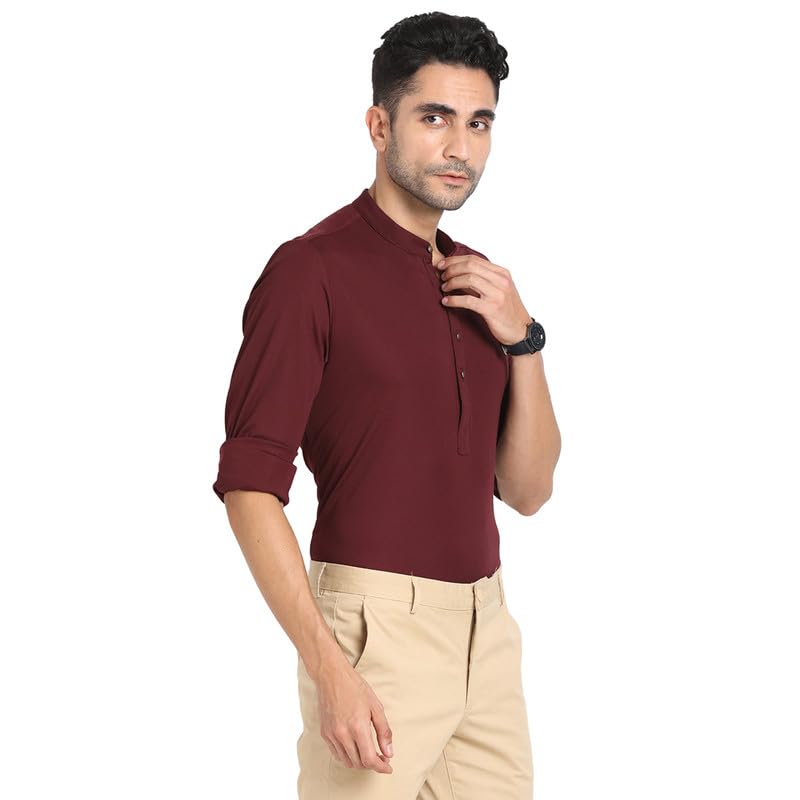 Turtle Men Knitted Maroon Slim Fit Casual Kurta