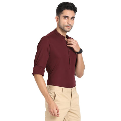 Turtle Men Knitted Maroon Slim Fit Casual Kurta