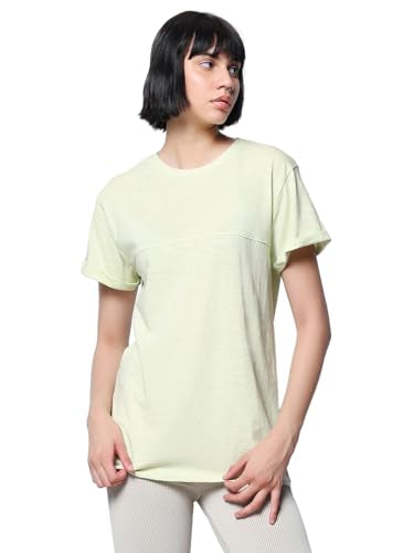 Bewakoof Air 1.0 Womens Solid Boyfriend Fit Half Sleeve Round Neck Cotton T-Shirt_ 582068 Green L