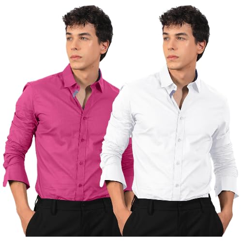 Pinkmint Cotton Soild Combo Men Shirt Formmal Wear Office Wear Regular Fit Shirt Pink-White