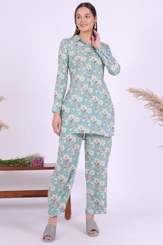 Aurelia Women's Grey Printed Pure Cotton Straight Kurta with Palazzo & Dupatta Set