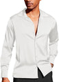 CB-COLEBROOK Men Luxury Satin Silk Dress Shirt - Long Sleeve, Satin, Shiny Button Down, Prom, Wedding Party Shirt (in, Alpha, XL