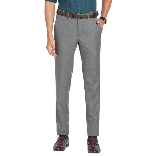 Turtle Men Poly Viscose Grey Solids Slim Fit Formal Trouser