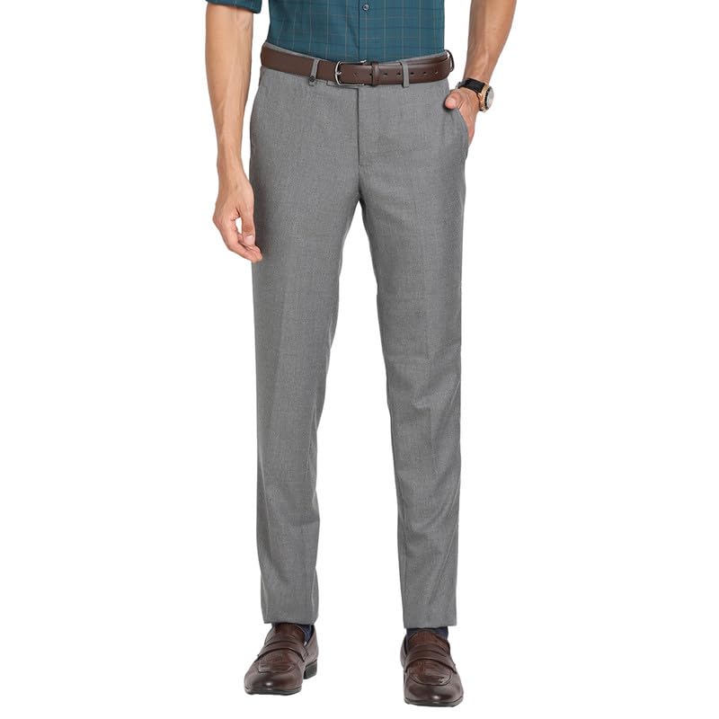 Turtle Men Poly Viscose Grey Solids Slim Fit Formal Trouser