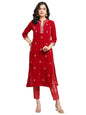 Varanga Women Red Embroidred Velvet Kurta Paired with Brocade Trouser