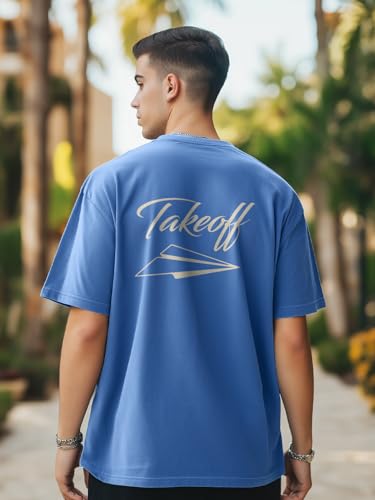 Nobero MenS Graphic Print Oversized Fit T-Shirt (1M-Twrt-C0935_Marine