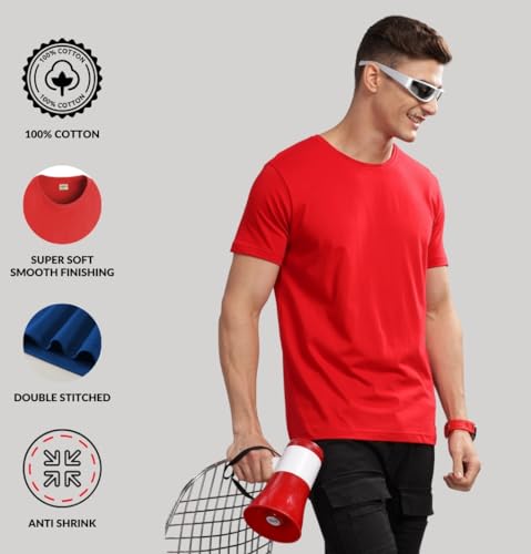 ADRO Mens T Shirts | Solid Tshirts for Men | Pure Cotton Lycra Fabric | 4 Way Stretch Smart tech Tshirt | Pack of 2 Round Neck T