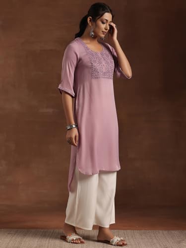 Libas WomenS Polyester Yoke Design Straight Kurta (29204 Lavender