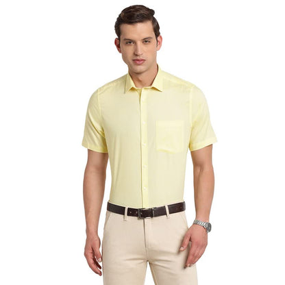 Turtle Men Cotton Solid Regular Fit Half Sleeve Formal Shirts Yellow