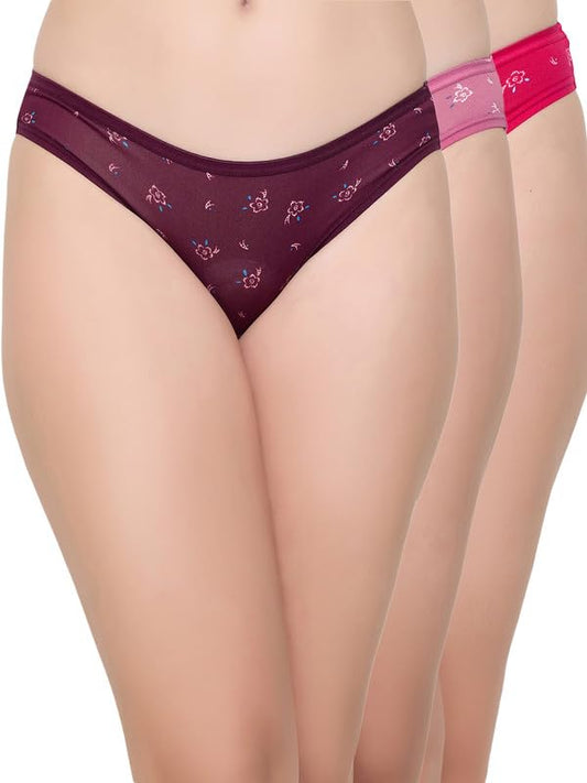 Clovia Womens Pack of 3 Cotton Spandex High Waist Outer Elastic Bikini Panty (PNC110320_Multicolor_XXL)