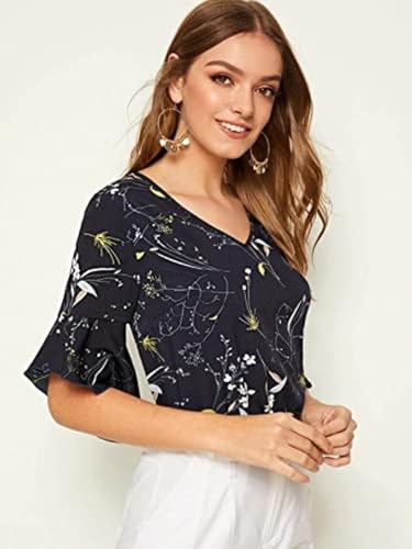 OM SAI LATEST CREATION Womens Plain Crepe with Ruffle Sleeve Design on HaOSLC-Sleeve Regular Fit Office wear,Casual wear Top (X