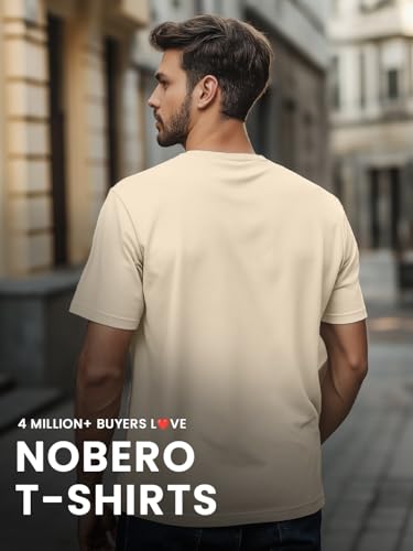 Nobero MenS Crew Neck Sand Regular Fit T-Shirt | 100% Cotton