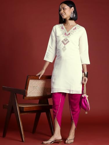 Womanista WomenS Silk Blend Solid Straight Set (Co-Ords_9132_Off White