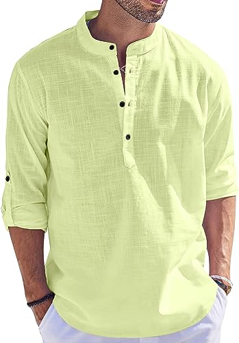 Hemadhav MenS Regular Fit Cotton Blend Casual Kurta Light Yellow
