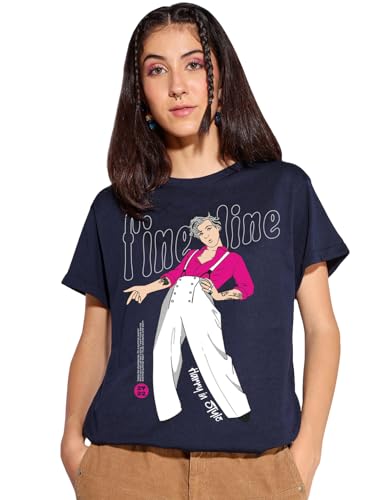 Bewakoof Womens Graphic Print Boyfriend Fit T-Shirt_612442_Blue_2XL