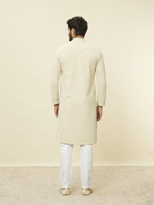 Manyavar Kurta Set For Men, Full Sleeves Mandarin Collar Ethnic Kurta Set For Engagement, Wedding, Party All Over Self Design (B