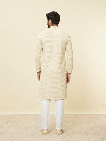 Manyavar Kurta Set For Men, Full Sleeves Mandarin Collar Ethnic Kurta Set For Engagement, Wedding, Party All Over Self Design (B
