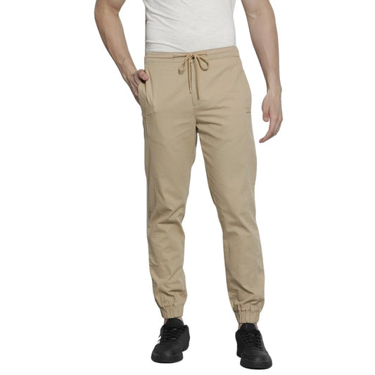 The Indian Garage Co Men Regular Fit Solid Mid-Rise Woven Joggers Khaki