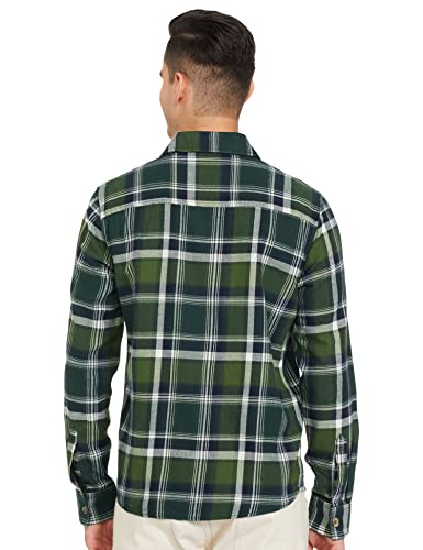 The Indian Garage Co Green Regular Fit Spread Collar Checkered Long Sleeves Shirt