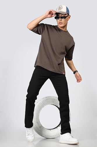 Shodox Mens Solid Dotted Unique Design Oversized Tshirt For Men - Round Neck Loose Fit Drop Shoulder Mens T-Shirt Coffee Brown