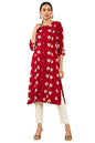 Red Rayon Screen Printing A-Line Fit Kurta