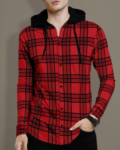 Noble Monk MenS Checkered Regular Fit Shirt (T599-Rdbl_Red-Black