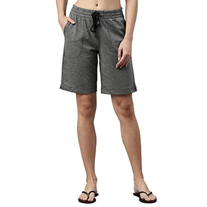 Enamor Essentials Womens Mid Rise Relaxed Fit 100% Cotton Knee Length Shorts Bermuda with Elasticated Waistband and Pockets - E0