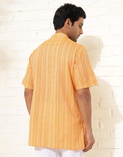 Fabindia MenS Cotton Dobby Regular Short Kurta (1038376Yellow_Yellow