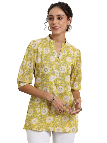 Libas WomenS Cotton Floral Regular Kurti (29614 Yellow