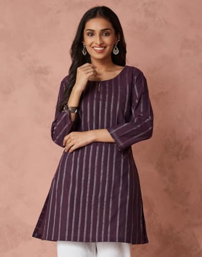 Fabindia WomenS Cotton Blend Striped Regular Kurta (1039394Purple_Purple