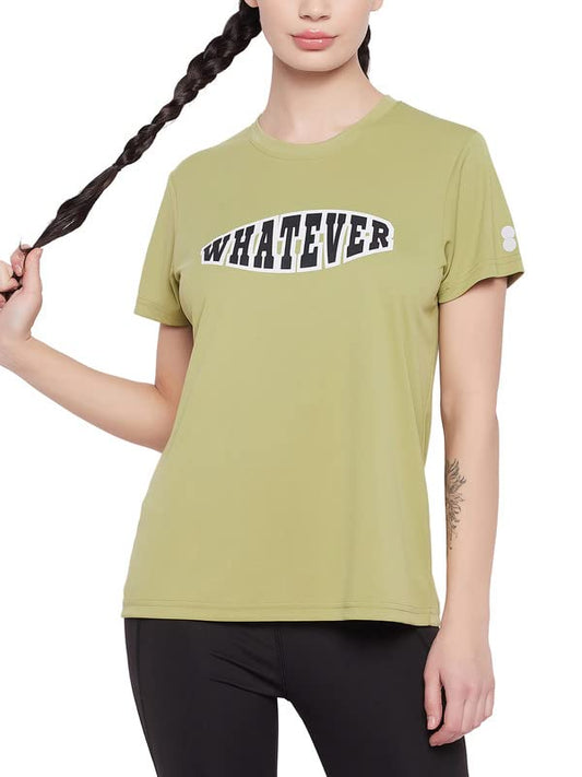 Clovia Womens Comfort-Fit Text Print Active T-Shirt (AT0160A17_Green_M)