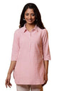Peach And White Stripe Shirt Kurti (Size: S)-23Jua30449-704169