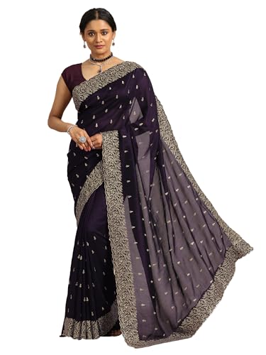 Libas Womens Embroidered Silk Blend Saree With Blouse Piece