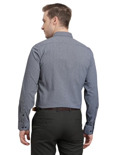 Turtle Men 100% Cotton Slim Fit Blue Printed Full Sleeve Formal Shirt