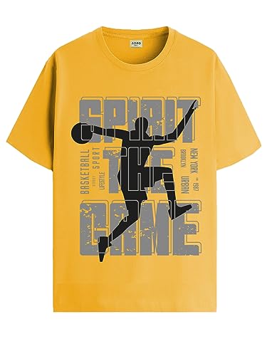 ADRO Sports Design Printed T-Shirt for Men - 100% Cotton, Regular Fit, Soft Breathable Fabric. (RN23-M-SPR-MU_Mustard_XL)