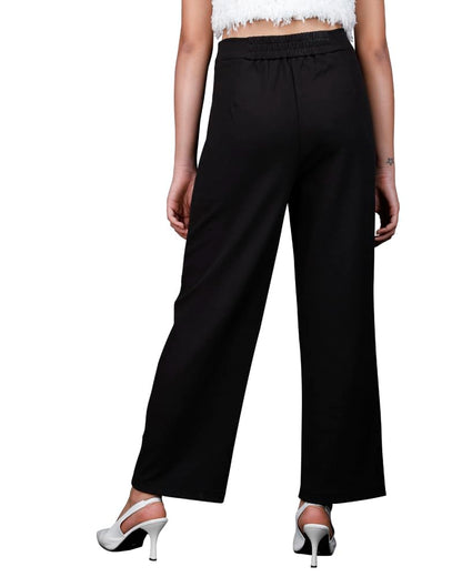 Noble Monk Women Regular Fit Casual Pant | High Waist Trouser | Wide Leg Baggy Korean Pants Trousers For Women Black