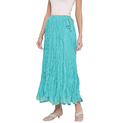 Fabindia Aqua Cotton Mull Drawstring Long Skirt
