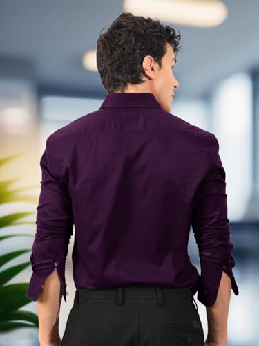 Pinkmint Mens Regular Fit Soft Cotton Blend Casual Combo Shirt with Pocket Design & Spread Collar Full Sleeves Formal Shirt Pur