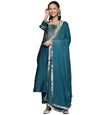 Varanga WomenSwomenSblue Embroidered Straight Kurta Paired With Tonal Bottom And Dupatta