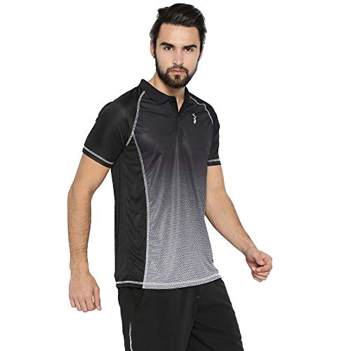 Campus Sutra MenS Black And Grey Ombre Dri-Fit Activewear T-Shirt Regular Fit For Casual Wear | Structured T-Shirt Crafted With