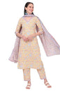 Aurelia WomenS Floral Printed Straight Pure Cotton Yellow Kurta, Pants And Dupatta Set (Size: 2Xl)-As16042-509464